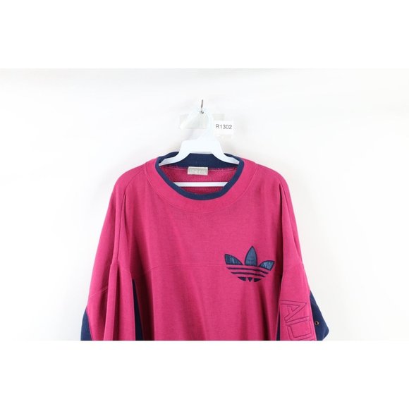 Vintage 90s Adidas Mens XL Faded Boxy Fit Spell Out Crewneck Sweatshirt Magenta - Picture 2 of 9